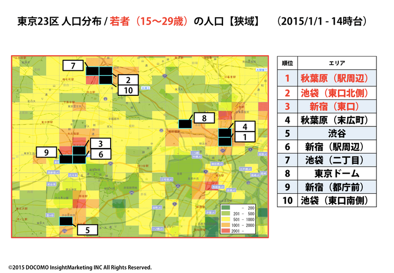 東京23区人口分布/若者(15~29歳)の人口(狭域)