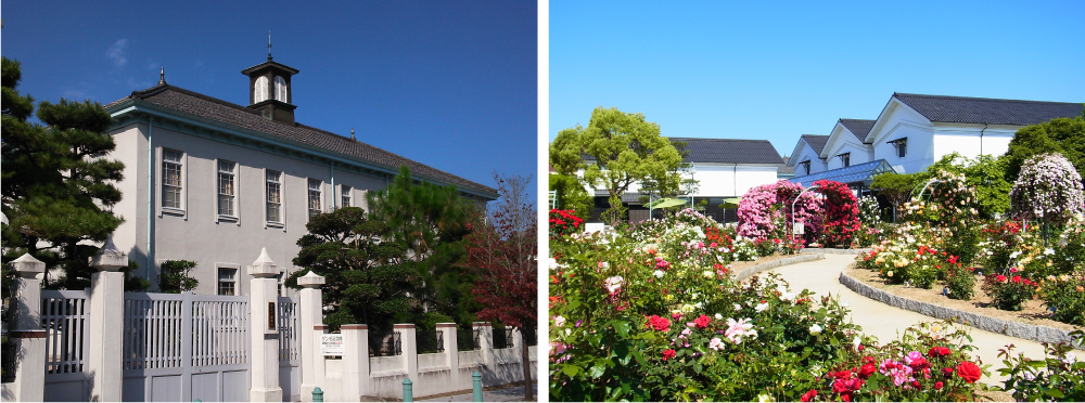 (左)グンゼ記念館、(右)グンゼ博物苑(写真提供:ともにグンゼ)