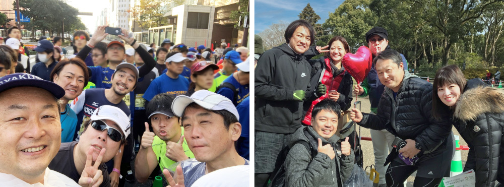 同じ「好き」が集まり、同じ「空気」を感じて、何より楽しみながら。がモットーの津田氏。こちらは、マラソンサークル@福岡マラソン&京都マラソン(撮影は2019年)