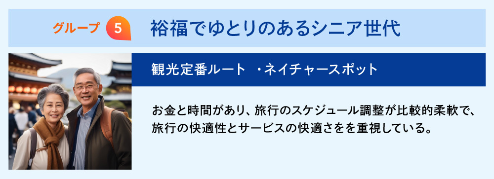 グループ５：裕福でゆとりのあるシニア世代
