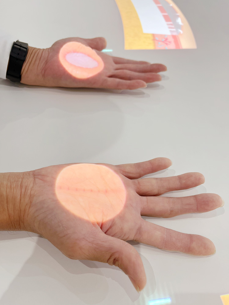 再生医療体験のコーナーでのプロジェクションマッピング(撮影:筆者 )