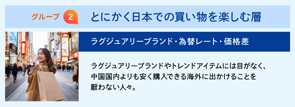 グループ２：とにかく日本での買い物を楽しむ層
