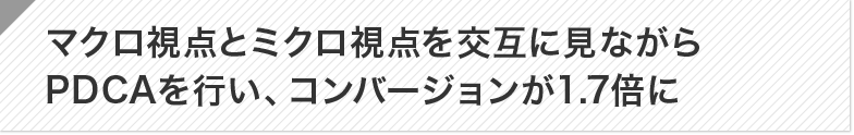 ポイント:マクロ視点とミクロ視点を交互に見ながらPDCAを行い、コンバージョンが1.7倍に