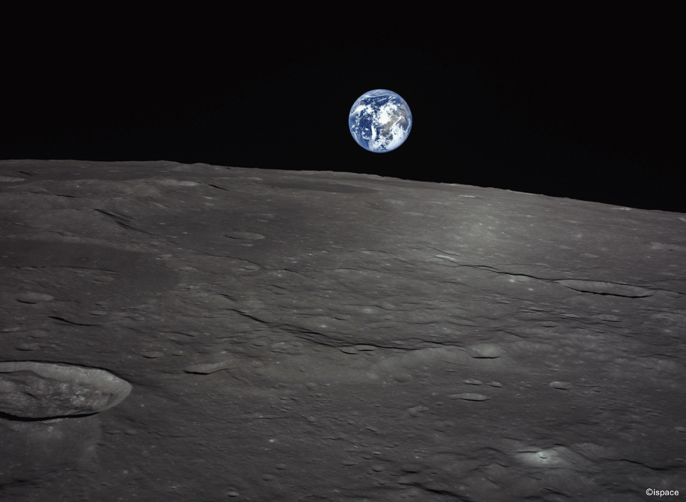 月に向かうRESILIENCEランダーから撮影されたアースライズ(月に昇る地球)