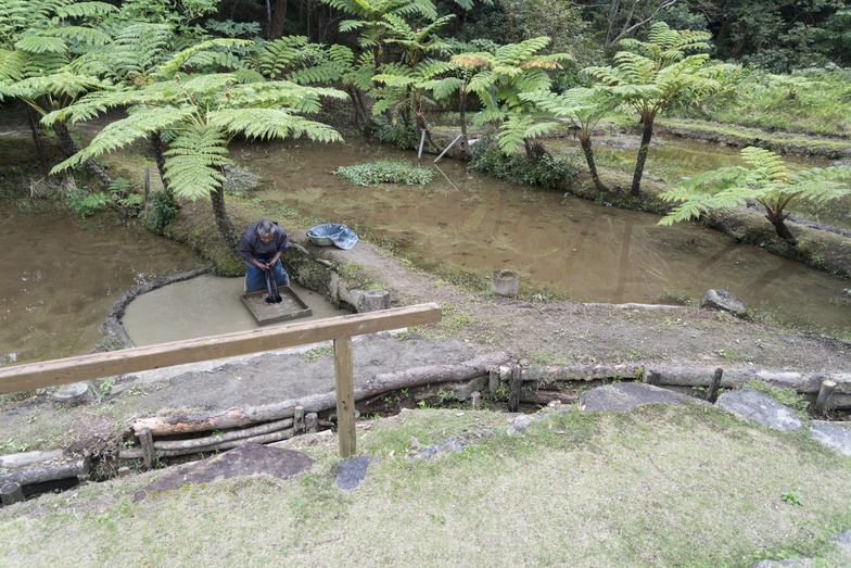 泥染めとテーチ木染めを80回以上繰り返す