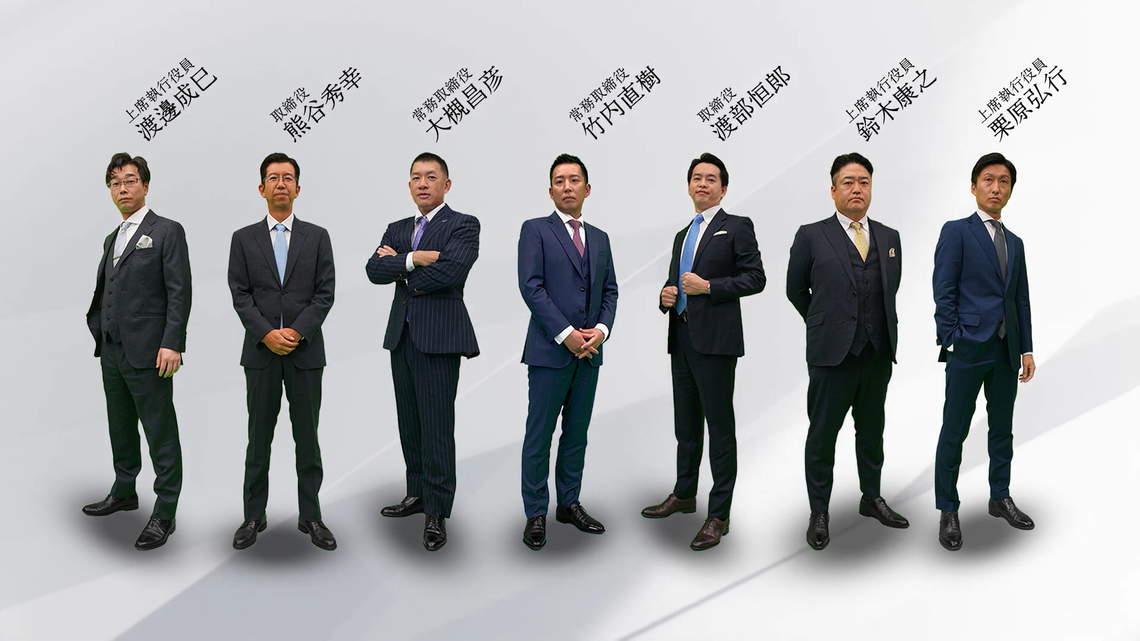 日本M&Aセンターの次世代経営陣として紹介された7人。(画像は紹介動画のキャプチャ)